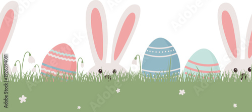 seamless easter background with bunny and eggs