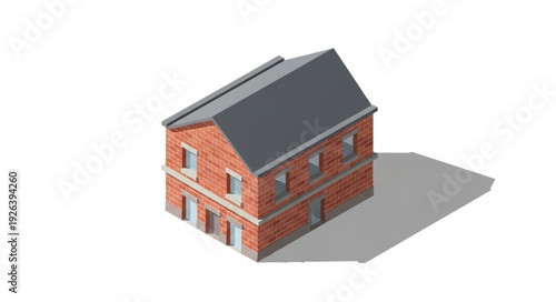 Red Brick House Model Isolated.