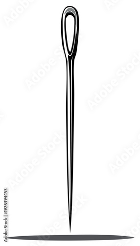 Stylized sewing needle vector illustration in black and white