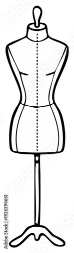 Outline illustration of a vintage tailor's dressmaker mannequin for clothing design