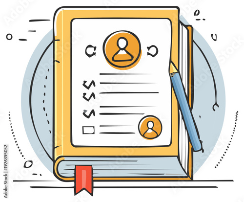 Hand drawn book showing job applicant information, curriculum vitae, pencil for review and evaluation process.