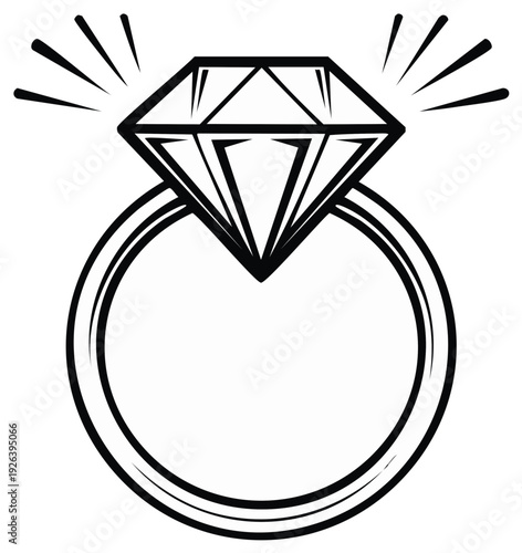 Diamond ring illustration, engagement jewelry symbol design