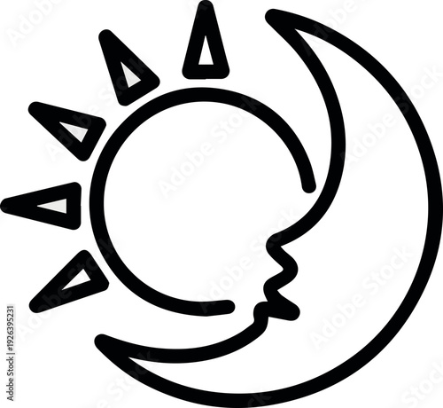 Create Silhouette sun and moon icon line style isolated, Light & dark mode symbol no background