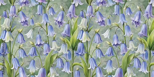 A vibrant field of blooming bluebell flowers under soft daylight Vector