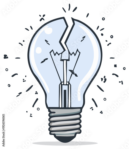 Broken lightbulb vector drawing failure burnout concept illustration icon