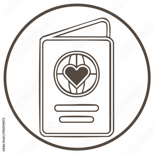 Outline Icon of Passport with Heart and Globe Symbol