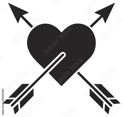 Classic Heart Pierced by Arrows Black Silhouette for Romance or Love Concepts, Valentine Graphic