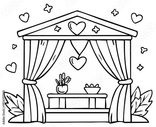 Charming outdoor gazebo with heart decorations for weddings and celebrations