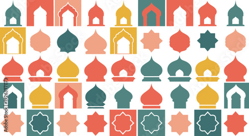 Collection of Islamic Architectural Elements and Symbols in Vibrant Colors.