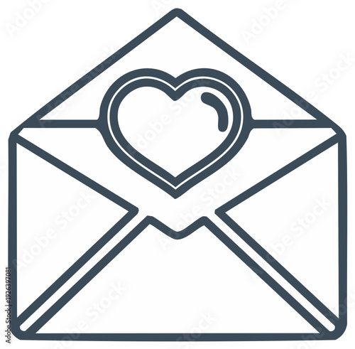 Love letter icon with open envelope and heart symbol of affection for Valentines Day