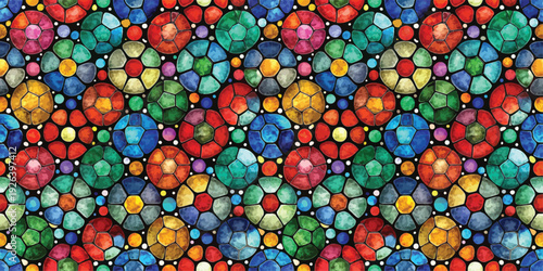 A vibrant mosaic of colorful interlocking spheres in a lively geometric pattern Vector