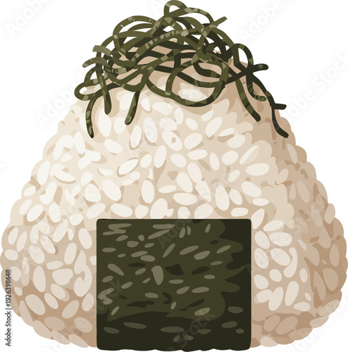 Japanese onigiri rice ball with seaweed topping isolated on white background