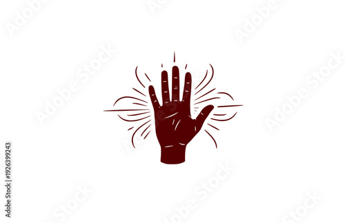 Energy Healing Hand with Vibrational Aura Lines Silhouette. Mindful Zen Spirituality and Manifestation Concept Sticker Vector.