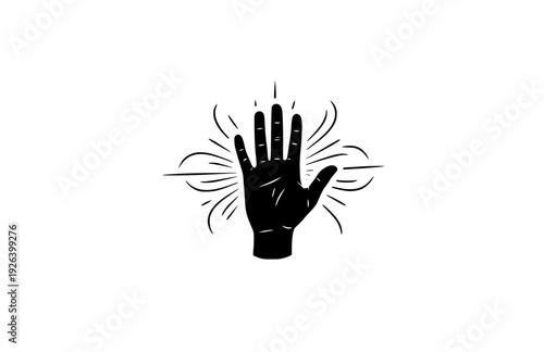 Energy Healing Hand with Vibrational Aura Lines Silhouette. Mindful Zen Spirituality and Manifestation Concept Sticker Vector.