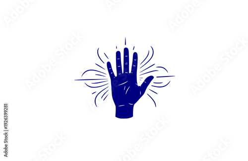 Energy Healing Hand with Vibrational Aura Lines Silhouette. Mindful Zen Spirituality and Manifestation Concept Sticker Vector.