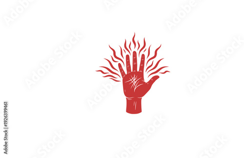 Energy Healing Hand with Vibrational Aura Lines Silhouette. Mindful Zen Spirituality and Manifestation Concept Sticker Vector.