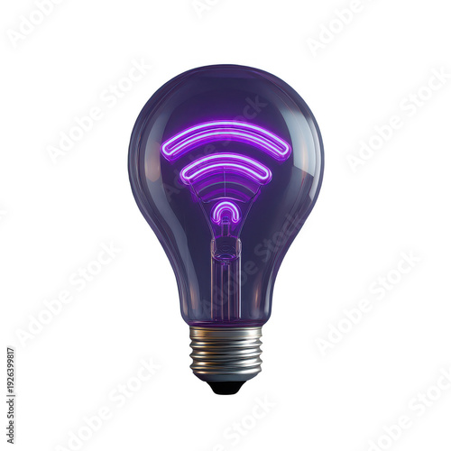 Purple lightbulb with glowing Wi-Fi symbol inside.