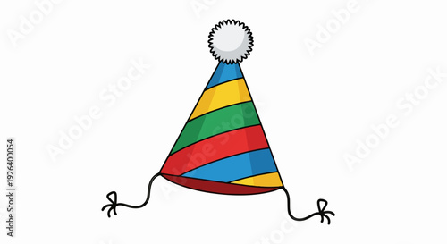 Striped Party Hat with Pom Pom and Tassels for Birthday Celebrations
