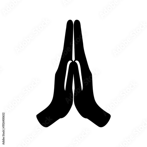 Two hands in prayer, simple black and white vector illustration image