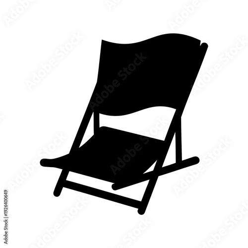 Solid black silhouette of a beach deck chair on a white background