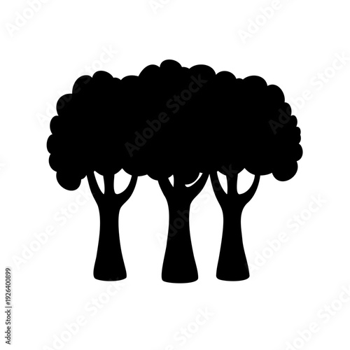 Black and white illustration of a group of three stylized trees