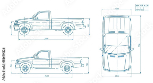 Technical Drawing of Pickup Truck Design.
