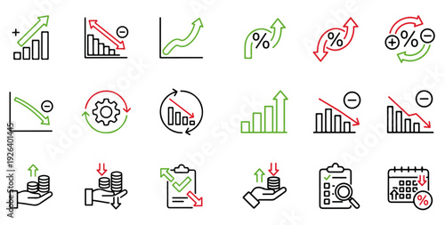 Increase & Decrease Icons - Thin Line Vector Image
