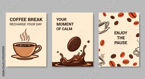 Coffee Break Moment with Coffee Bean and Cup Illustration on Calm Background