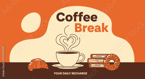 Relaxing Coffee Break with Pastry and Beverage in a Serene Environment from a Direct Viewpoint