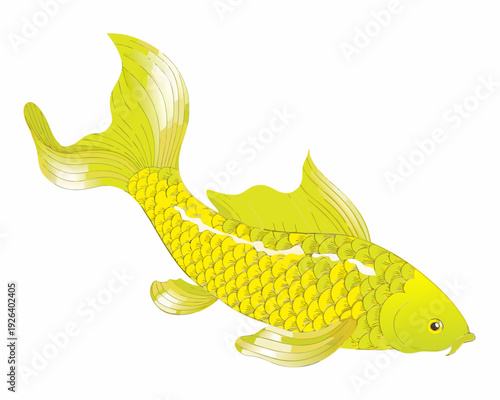 A vibrant yellow koi fish illustration with detailed scales and fins