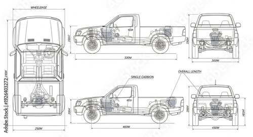 Technical Drawing of Vintage Truck Design.
