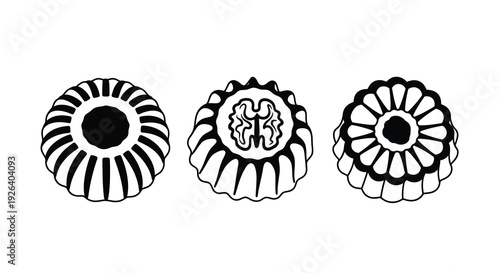 Three circular floral designs in black and white a striking silhouette