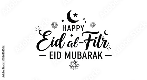 Happy eid al fitr mubarak greeting with crescent moon silhouette