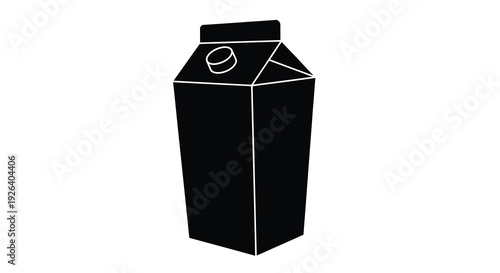 Minimalist black carton of milk isolated on a white background silhouette