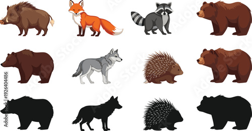 Colorful vector silhouette collection of diverse happy children playing outdoors with balloons, airplanes, and scooters on green grass for summer education and childhood designs.