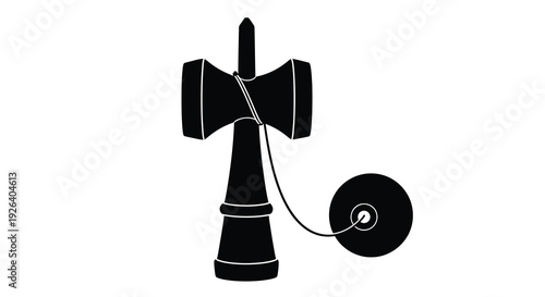 A black kendama toy with string presented as a silhouette