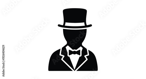 A formal gentleman wearing a top hat and bow tie silhouette