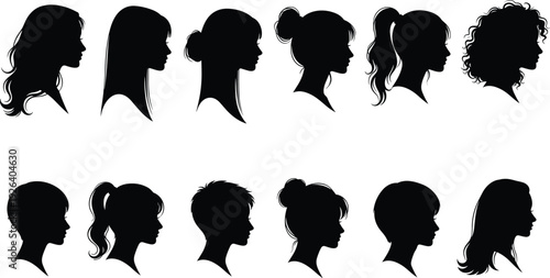 Large black silhouette collection of cowboys and cowgirls riding horses in various action poses like galloping and roping for western themed vector graphic design.