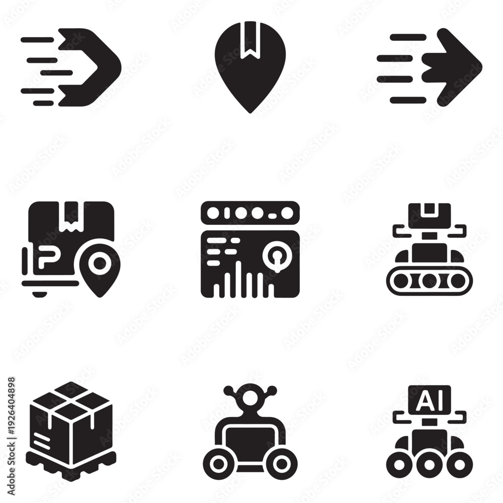 Fototapeta premium Delivery Vehicles Equipment Solid Icon Set
