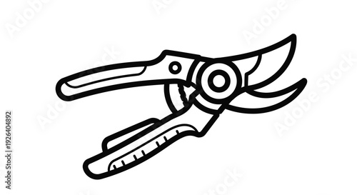 Black and white illustration of pruning shears a garden tool silhouette