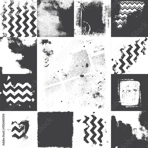 Grunge style background. Monochrome artistic page set universal