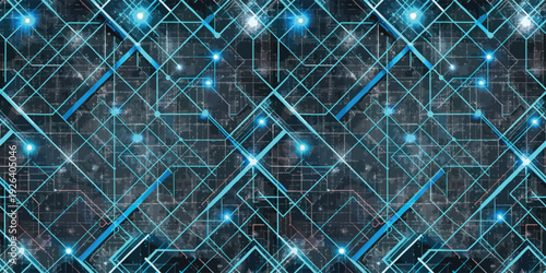 Abstract geometric network with glowing blue lines and cosmic background Vector
