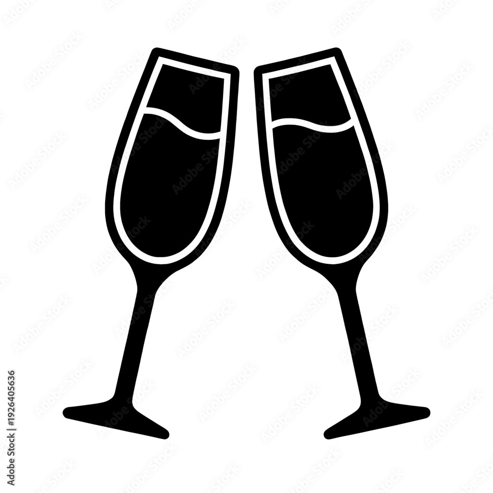Fototapeta premium Two Wine Glasses Clinking Together Line Icon