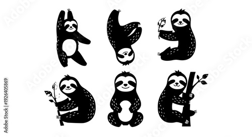 Flat Sloth Character Collection – Modern Tropical Animal Vector Set