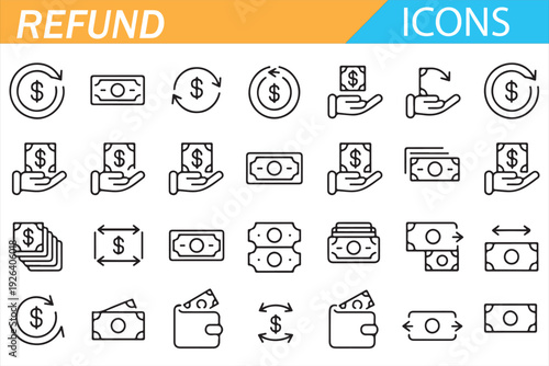 Ecommerce Refund and Banking Transaction Icon Collection