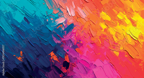 Vibrant abstract impasto painting with multicolor palette knife texture background