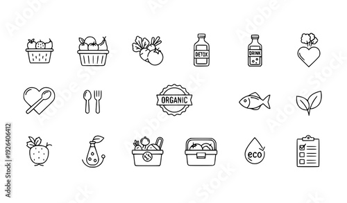 Healthy Food Line Icons Editable Stroke Nutrition Vector Set