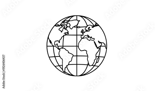 Earth Globe Grid Line Icon Thin Stroke World Planet Vector Illustration
