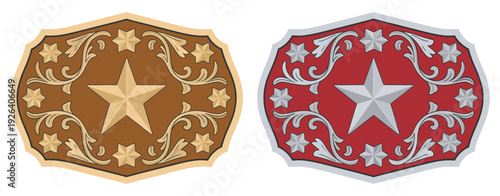 Sheriff Star Badge Rodeo Cowboy Belt Buckle, Western Texas Star Emblem, Wild West Cowboy Tag, Decorative Vector Illustration
