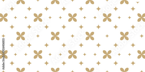 Seamless gold floral pattern background with abstract flower shapes and star elements, elegant luxury wallpaper design, repeating decorative vector texture on light backdrop